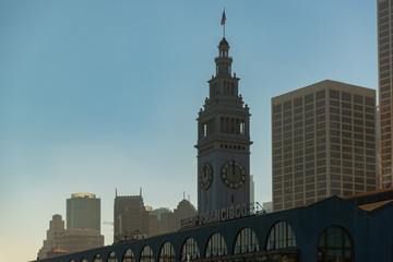 Fototapeta na wymiar Port of San Francisco ferry building and clock tower