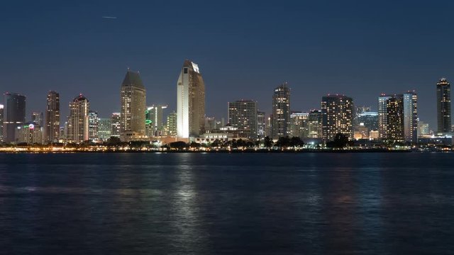 San Diego Skyline seen from Coronado at Dusk Time Lapse California USA