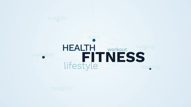 fitness health lifestyle workout running activity sport training wellness beautiful outdoor animated word cloud background in uhd 4k 3840 2160.