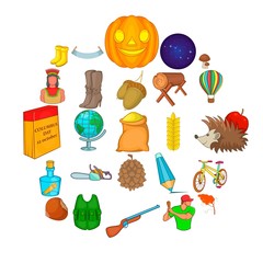 Autumn fun icons set. Cartoon set of 25 autumn fun vector icons for web isolated on white background