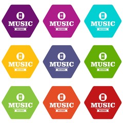 Music record icons 9 set coloful isolated on white for web