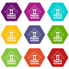 Pirate icons 9 set coloful isolated on white for web