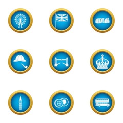 London icons set. Flat set of 9 london vector icons for web isolated on white background