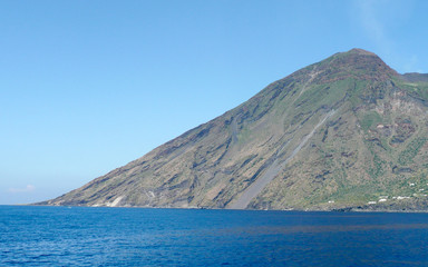 View of Stromboli, volcano of the Aeolian Islands Archipelago, Italy