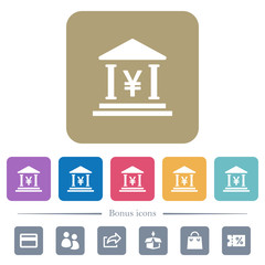 Yen bank office flat icons on color rounded square backgrounds