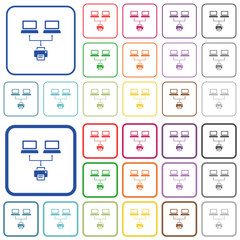 Network printing outlined flat color icons