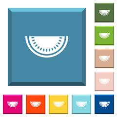 Slice of watermelon white icons on edged square buttons