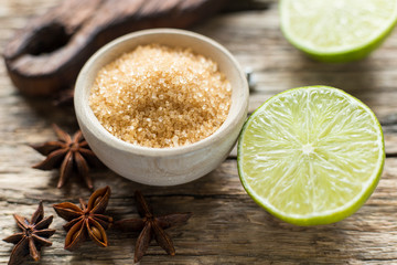 brown sugar and lemon on the table