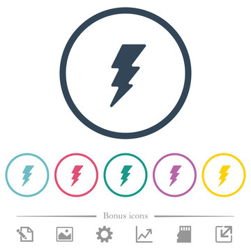 Lightning flat color icons in round outlines