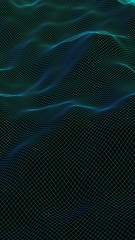 Abstract landscape on a dark background. Cyberspace blue grid. Hi-tech network. 3D illustration