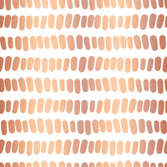 Copper foil horizontal stripes seamless vector pattern. Shiny metallic rose gold strokes in lines on white background. Elegant design for page fill, New Year, party invitation, celebrations, wedding