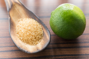 brown sugar and lemon on the table