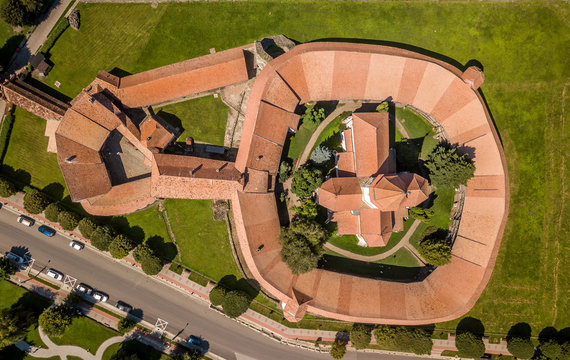 Aerial view of Prejmer fortified Saxon church in Transylvania Romania
