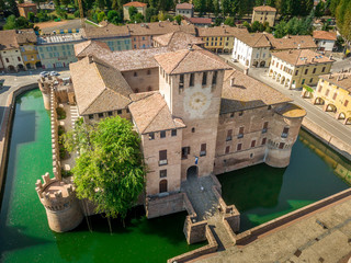 Aerial view of Fontanellato castle with green water in the moat near Parma Italy - obrazy, fototapety, plakaty