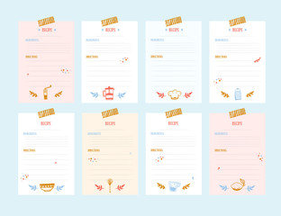 Modern Recipe card template set for cookbook. Menu Vector Illustration