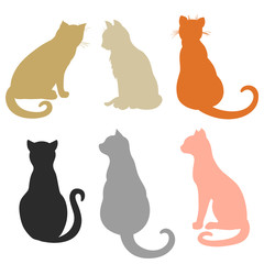 Cats on white. Hand drawn colored cat on isolated background. Doodles with animals for icons. Print for polygraphy, posters, t-shirts and textiles