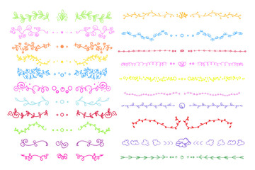 Set of hand drawn decorative multicolored elements with abstract patterns on isolation background. Colorful ornaments on white. Design for spiritual relaxation for adults. Vintage and retro style