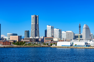 Fototapeta na wymiar Yokohama city buildings in Yokohama, Japan at Osanbashi-Pier.