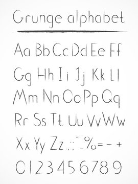 Vector hand drawn alphabet in style grung. Normal type.
