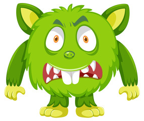 Green scary monster on white background