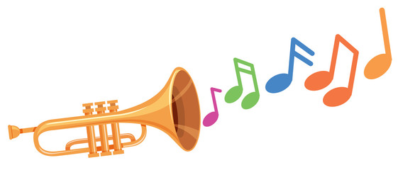 A trumpet with music note