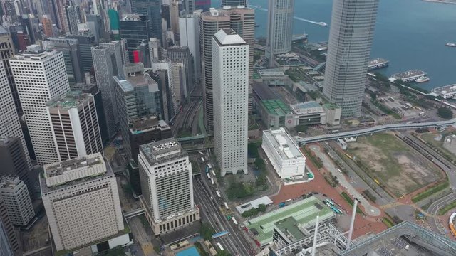 Aerial view of architectures and cityscapes of Hong Kong financial and business distract.  