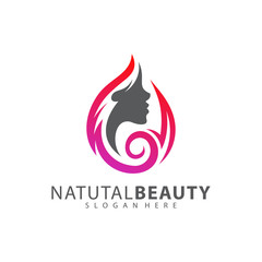 Beauty Woman face with hair logo design vector template.