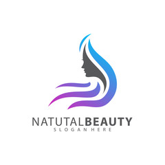 Obraz premium Beauty Woman face with hair logo design vector template.