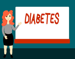 Handwriting text Diabetes. Concept meaning disease in which bodys ability to hormone insulin is impaired.