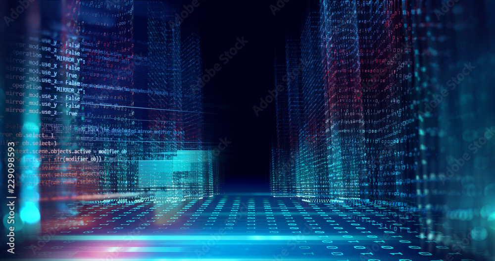 Poster digital city scape with digit number elements illustration