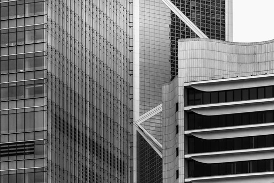 modern building exterior, architecture, close up with black and white color 