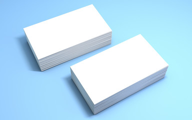 Business Card mockup 3d render on light blue background. Clean and simple Photo Realistic image for design presentation template