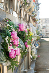 Fototapeta na wymiar Flowers in a cemetery
