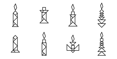 Set of Simple outline tangram candle in variety type for create design icon vector