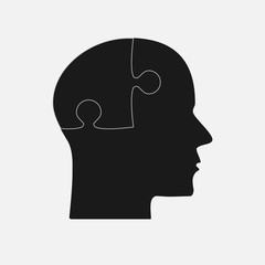 The Black Puzzle Piece Head - Vector Brain.