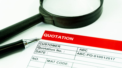 Quotation business document on the table for sign