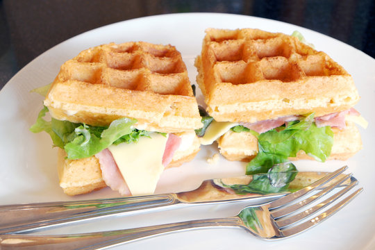 Ham And Cheese Waffle