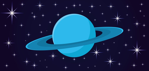 Saturn planet and stars on blue background. © Lenan