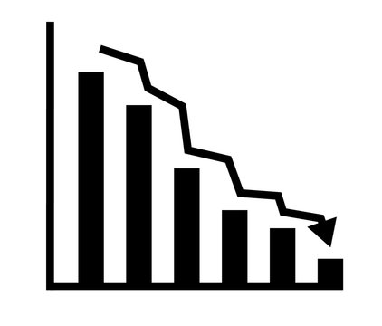 descending analytic graph showing loss and business downfall. data analytics descendant icon on white background. chart with bars declining icon.