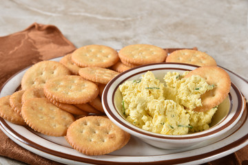 Deviled egg and crackers