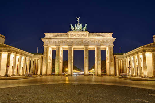 The famous illuminated Brandenburger Tor in Berlin at night