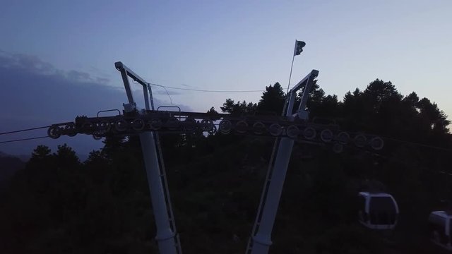 Aerial view of cable car ride or sky chair lift for tourists from chair lift at hill station resort Patriata New Murree, Pakistan.
