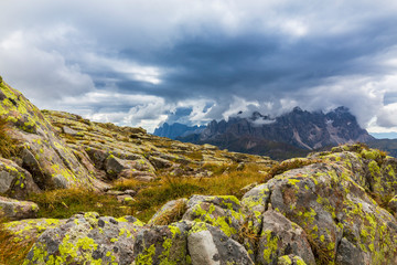 Beautiful cloudscape and rain clouds in the Dolomite Alps in summer