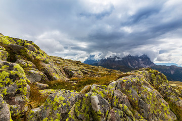 Fototapeta na wymiar Beautiful cloudscape and rain clouds in the Dolomite Alps in summer