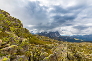 Beautiful cloudscape and rain clouds in the Dolomite Alps in summer