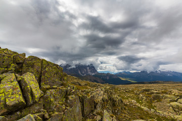 Beautiful storm cloudscape in the Dolomite Alps, Italy, in summer