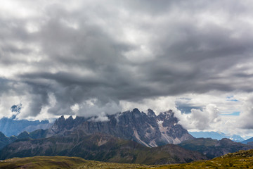 Beautiful cloudscape and rain clouds in the Dolomite Alps in summer