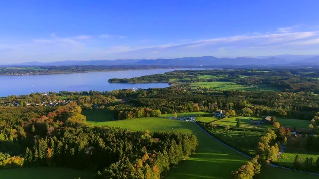 Lake Starnberg, view from Ilkahoehe, Bavaria, Germany