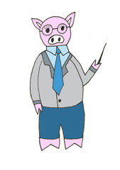 Hand drawn snow winter new year Christmas pig cartoon cute