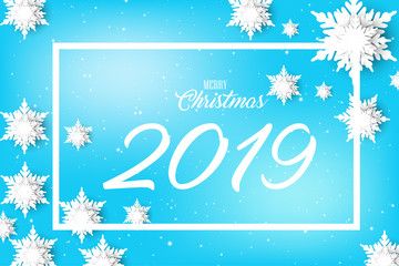Christmas greeting card template  blue background with snow